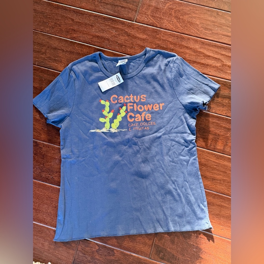 Old Navy Blue T-Shirt with Orange/ Green Cactus  Cafe Graphic